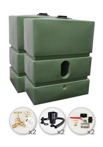 1200 Litre Water Butt Twin Pack Solo - Green Marble